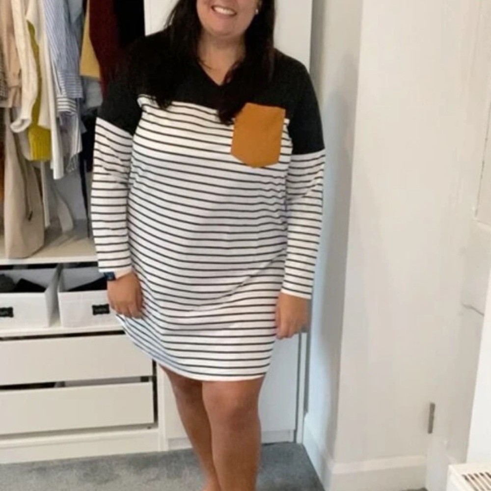Striped Elbow Patch Dress - Picture 4 of 6
